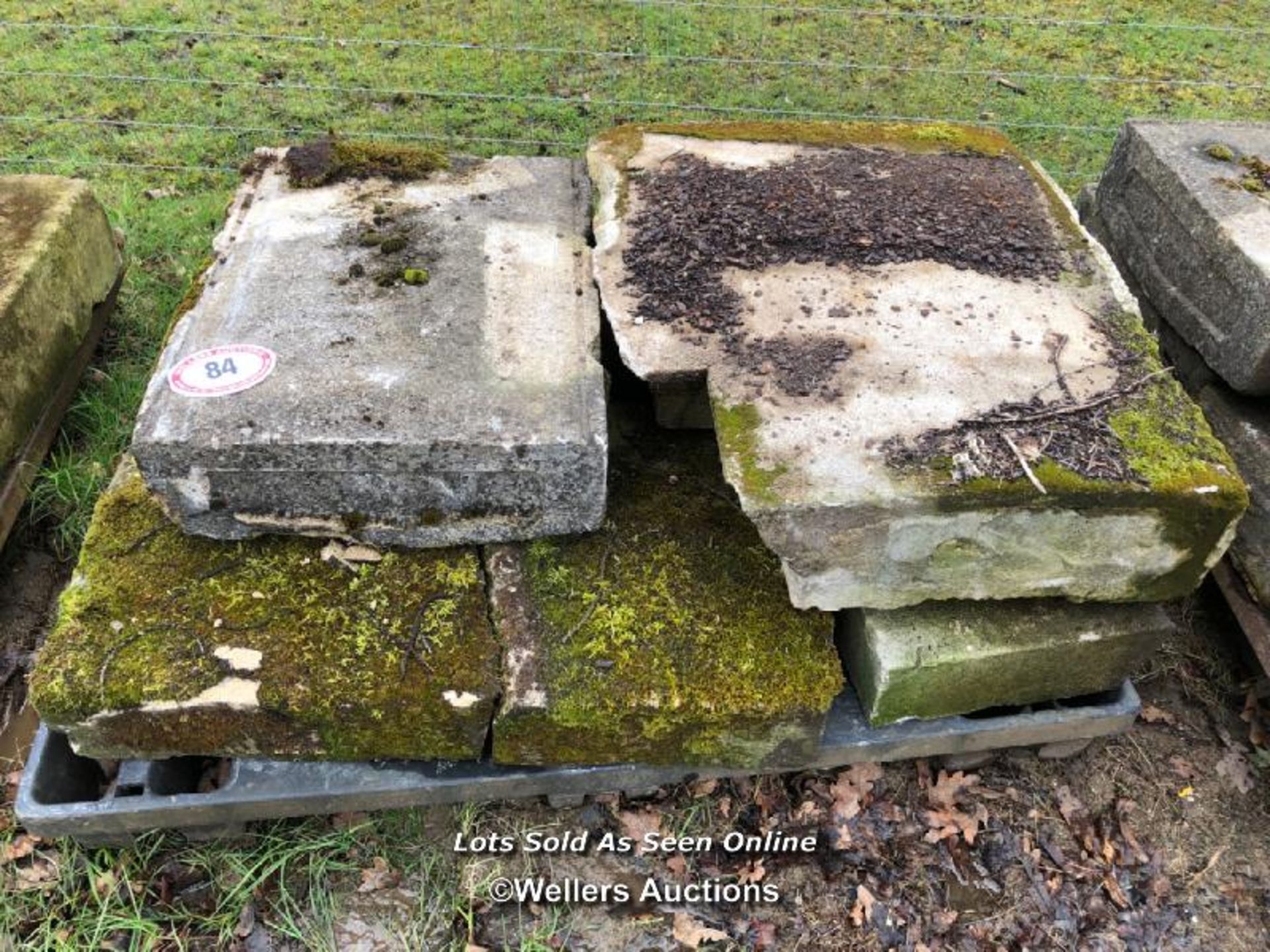 FIVE PIECES OF MIXED STONE/CONCRETE COPING, LARGEST 60CM L X 46CM W