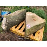 TWO LARGE PIECES OF NATURAL STONE, LARGEST 90CM L