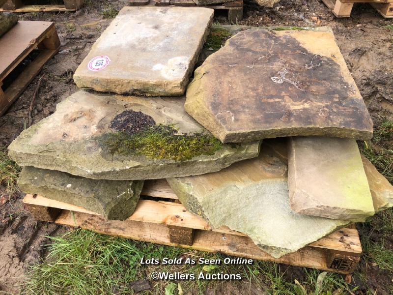 EIGHT PIECES OF YORKSTONE CRAZY PAVING, VARIOUS SIZES, LARGEST 104CM L X 40CM W - Image 2 of 2