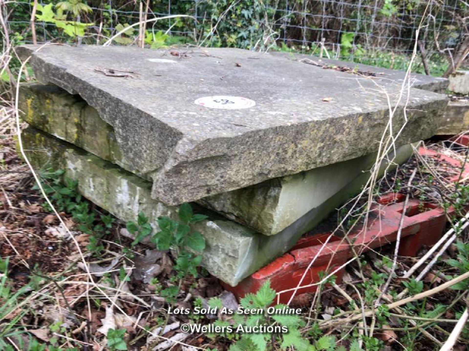 FOUR LARGE PIECES OF YORKSTONE, LARGEST 132CM L X 86CM W - Bild 2 aus 3