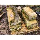 FIVE PIECES OF STONE WINDOW SILL COPINGS, LARGEST 120CM L