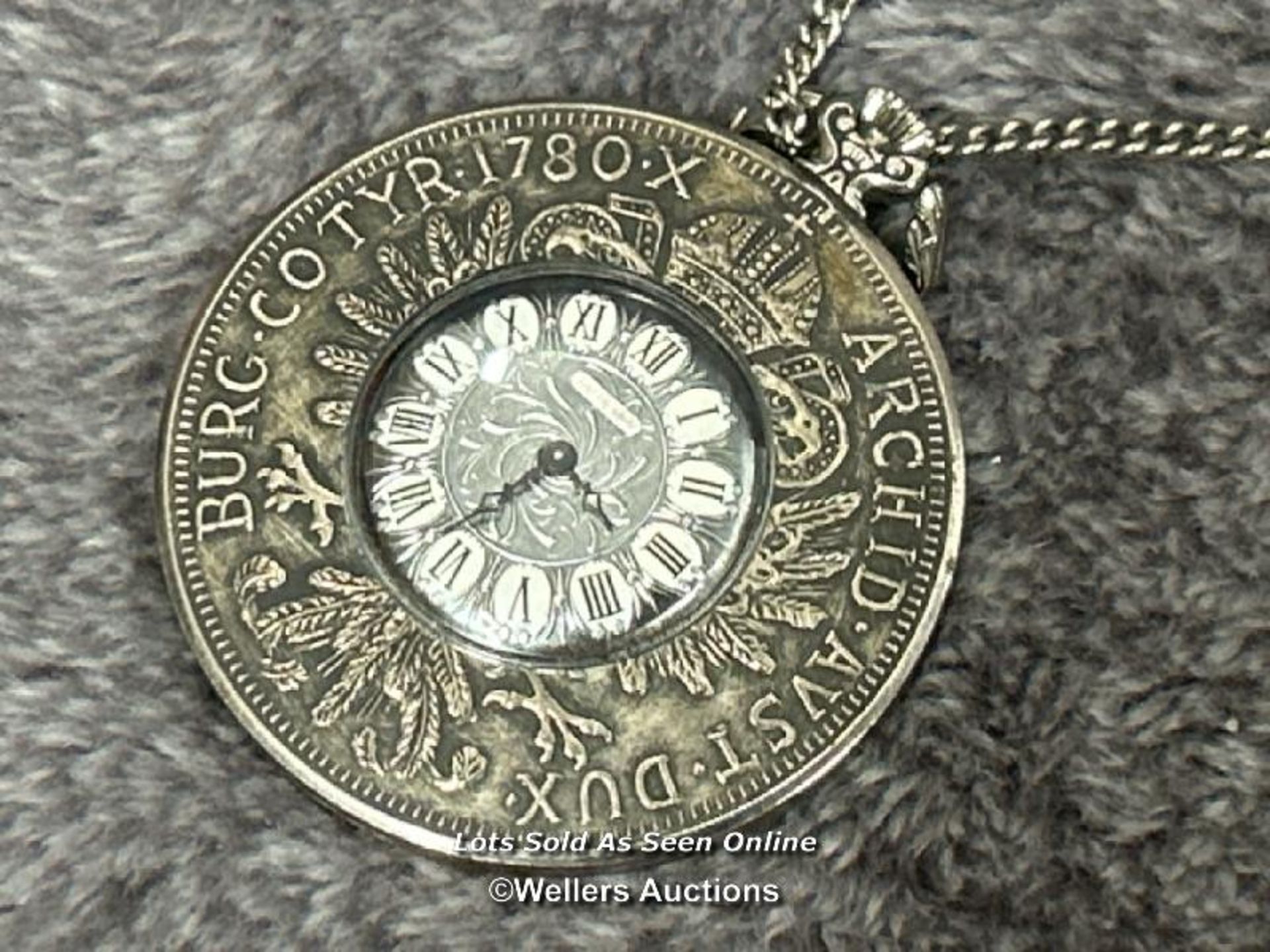 Three open face pocket watches, two with watch chains, a pendant watch on chain, a silver napkin - Image 9 of 13