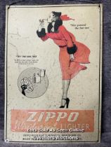 Enamel Zippo "Windproof" lighter embossed sign, 28 x 40.5cm / AN24