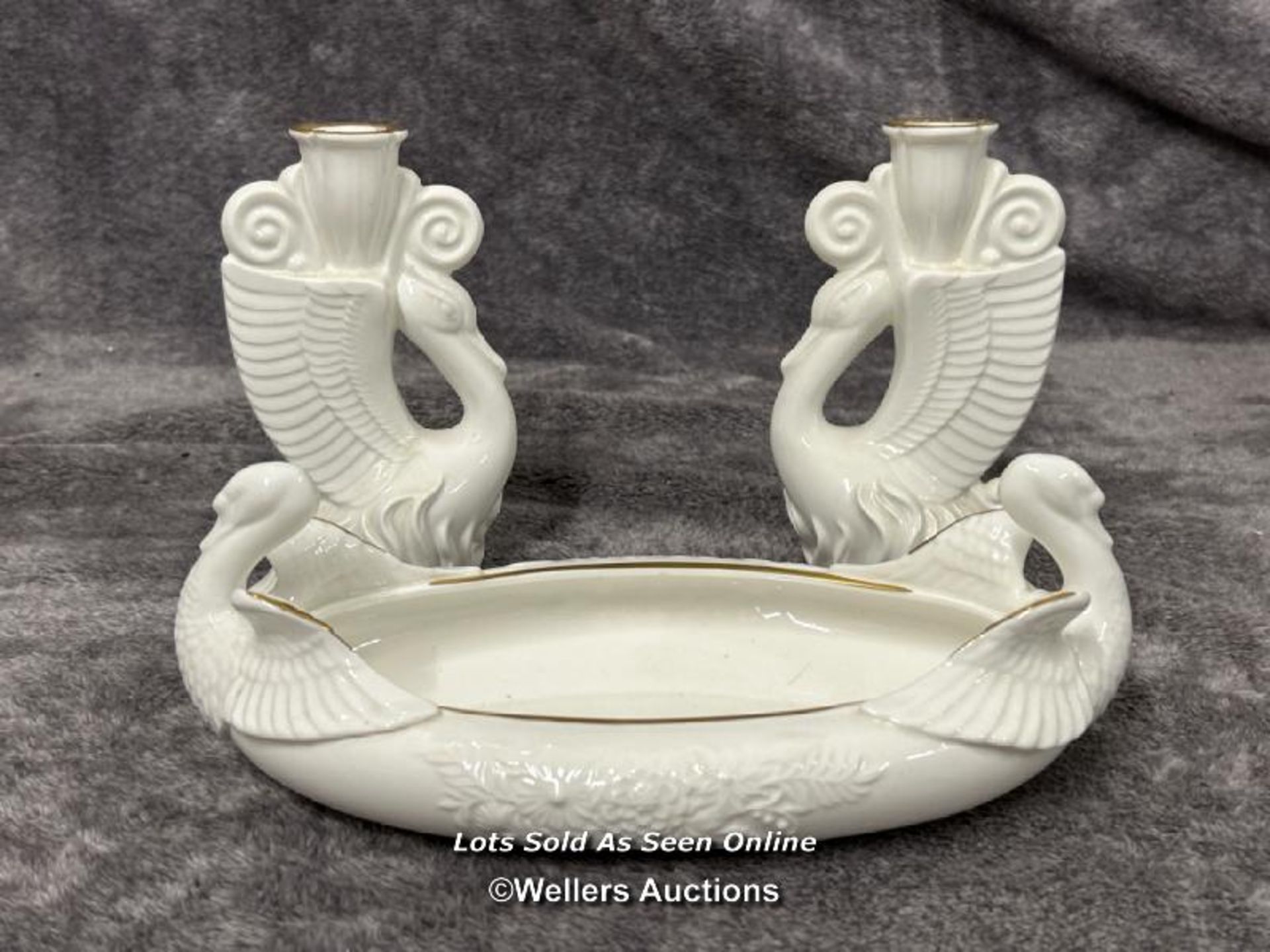 Crown Ducal A1484 pattern jug and teapot with base, pair of Royal Doulton Swan candlesticks and oval - Image 4 of 8