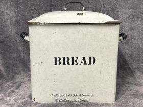 A large enamel bread tin with lid, 40x41x30cm / AN21