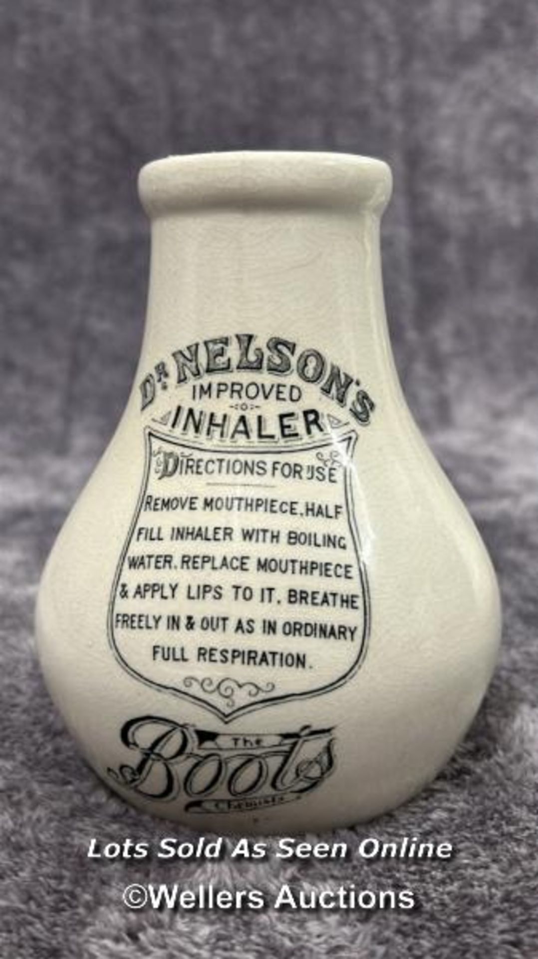 Three 19th century ceramic inhalers including two Boots Dr. Nelson's, tallest 19cm high / AN20 - Image 4 of 7