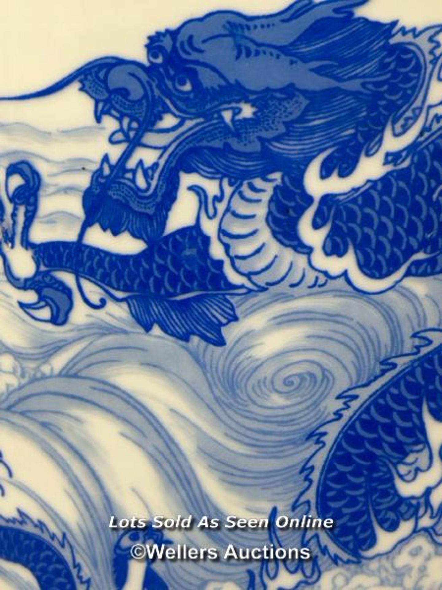Vintage blue & white Chinese wedding tea pot decorated with a Sea Dragon, makers mark at the base, - Image 3 of 12