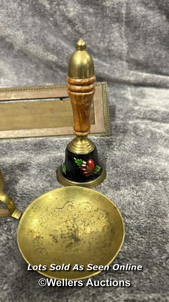Assorted mainly brass items including candle holders, letter box, bell and door knob with a metal - Image 9 of 9