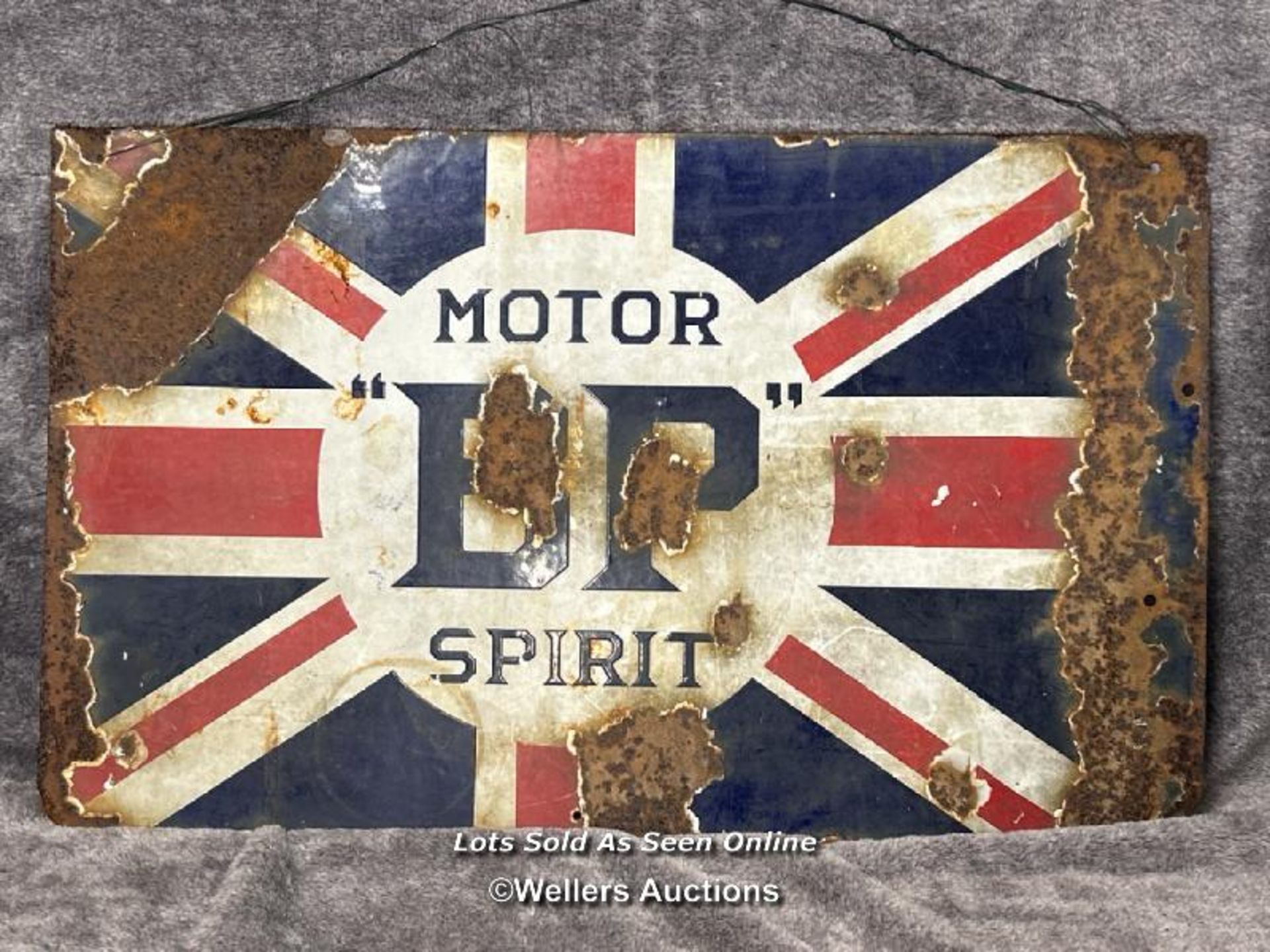 Vintage B.P. Motor Spirit double sided union jack enamel sign, 66x41cm / AN25 - Image 2 of 4
