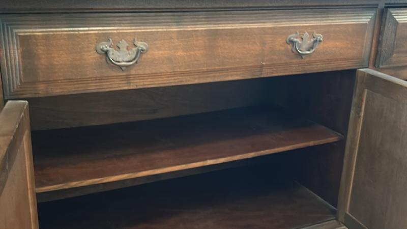 Mahogany four door, three drawer cabinet with cutlery tray by Younger, 204 x 71 x 48cm (collection - Image 8 of 10