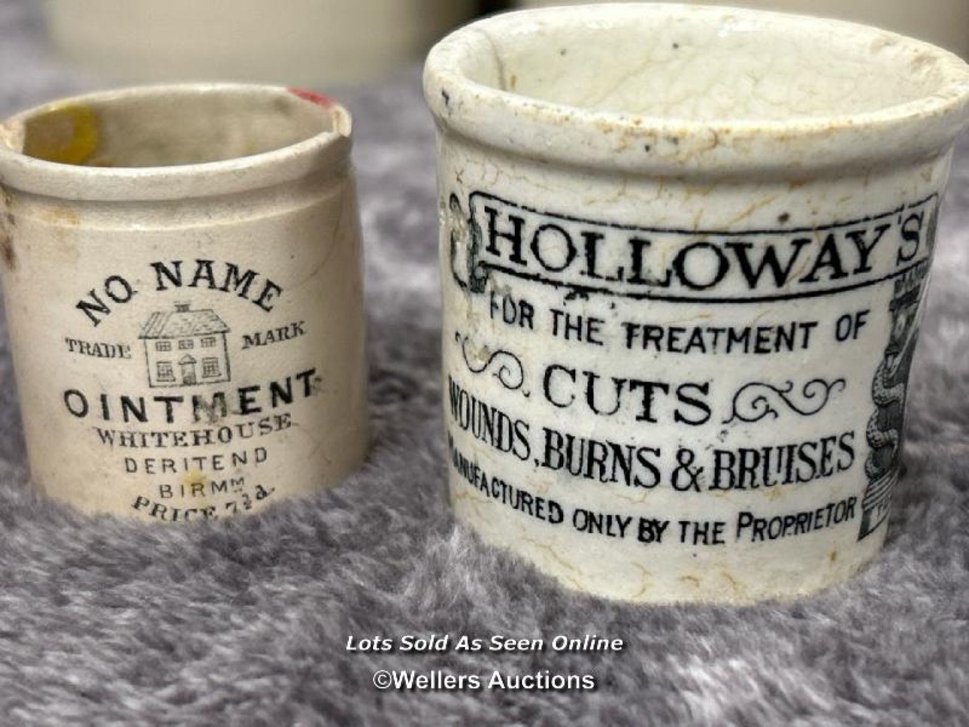 Antique S.Maw, Son & Sons Cherry Toothpaste pot, Woods Toothpaste lid, two small ointment pots - Image 4 of 9