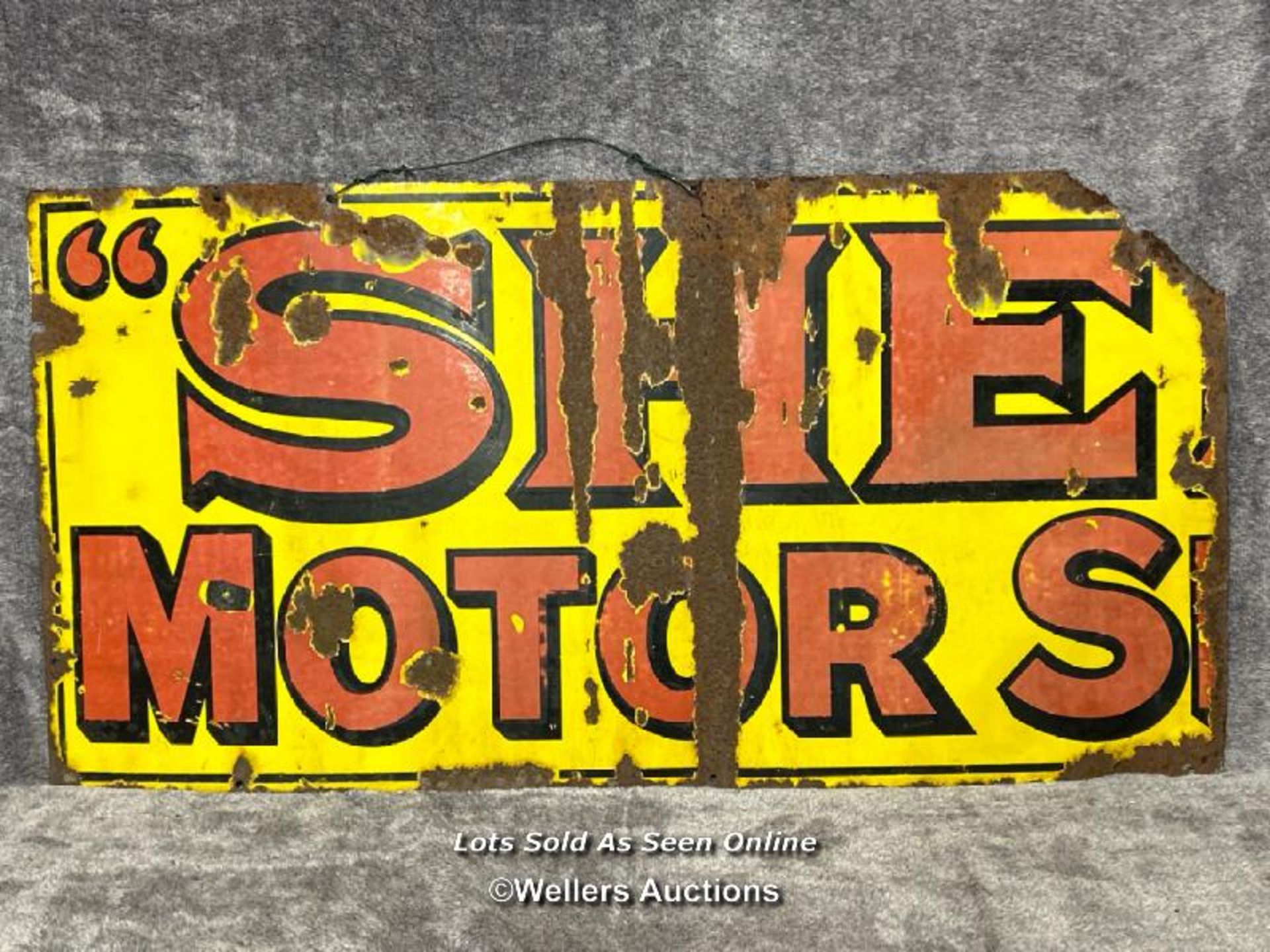 Half of a vintage "Shell Motor Spirit" red & yellow enamel sign, 90 x 46cm / AN25
