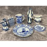 Assorted blue & white porcelain including a Delfts plate and German figurine / AN12