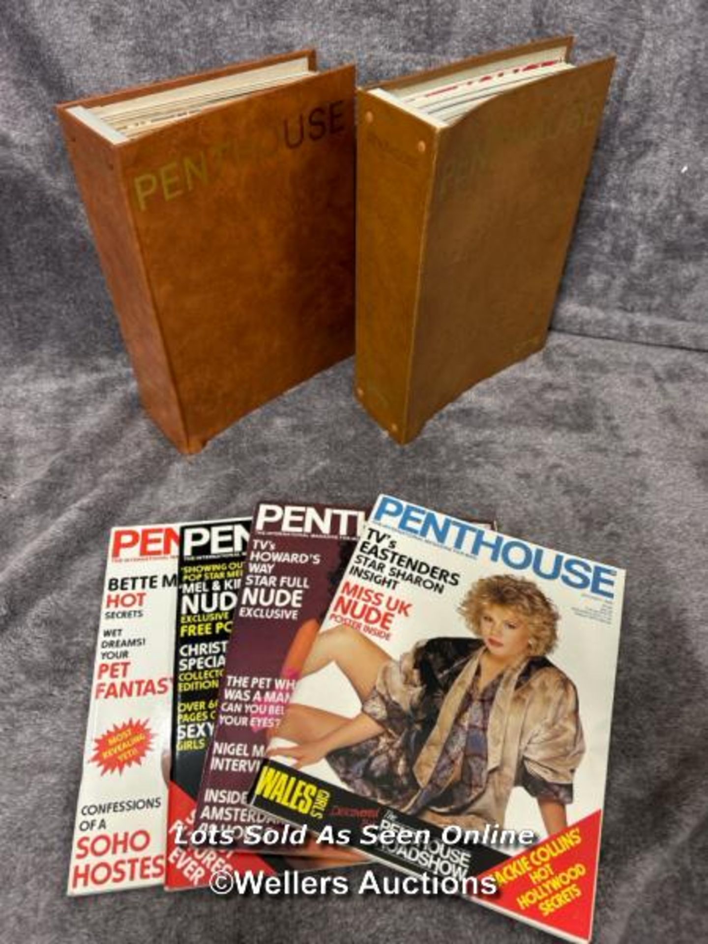 twenty two vintage 1980's Penthouse magazines with two binders, incomplete volumes from 1985, 1986