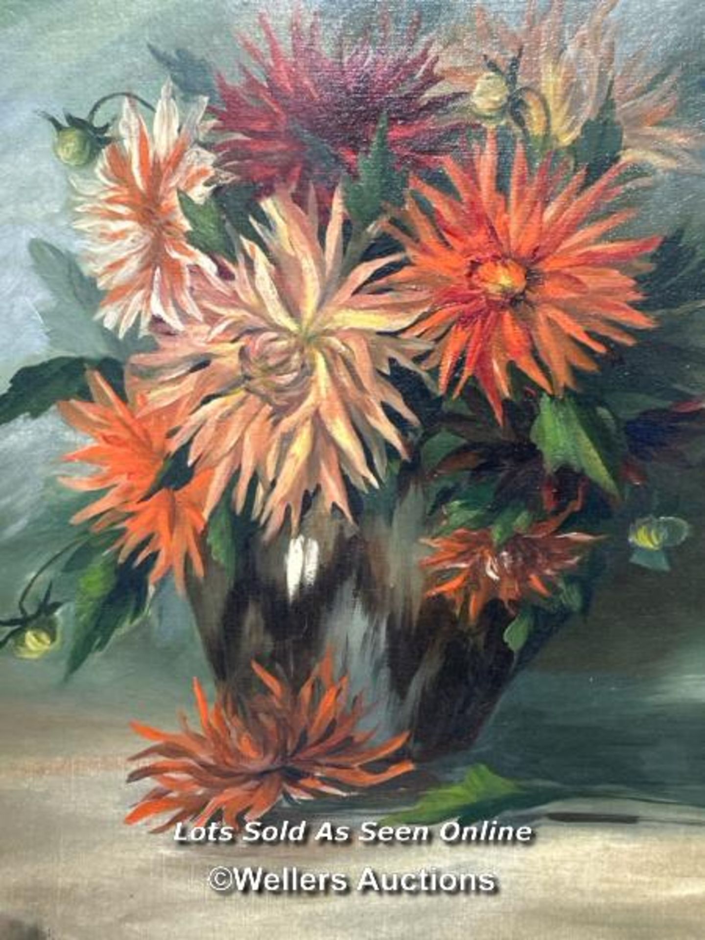 Two still life oil on canvas floral paintings signed M. Mounier Thouret, 36 x 44cm - Image 2 of 6
