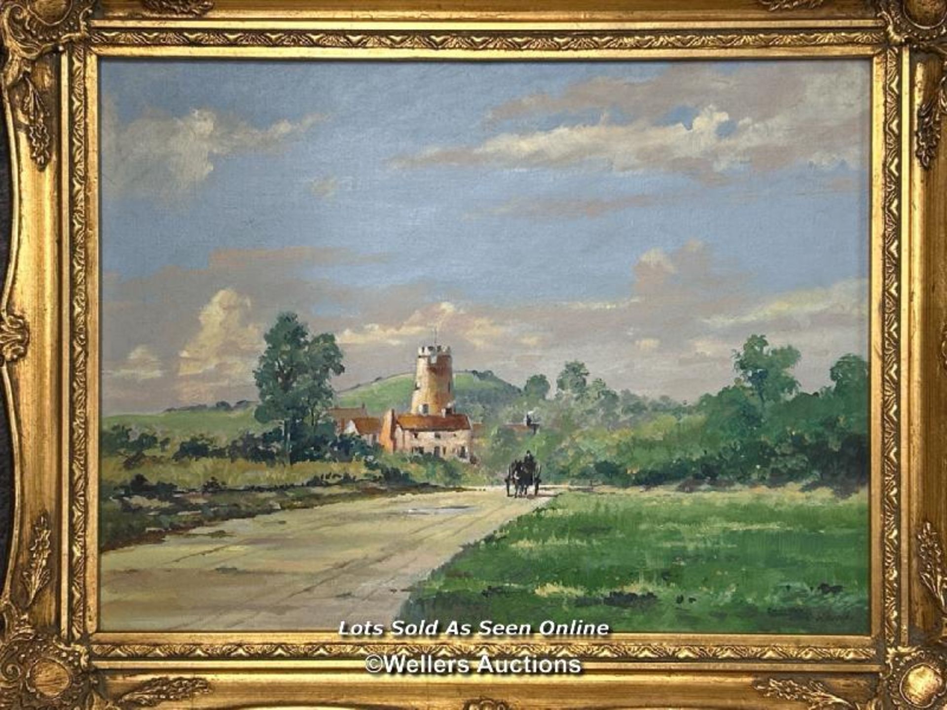 Four original paintings including A.M. Allen farm scene oil on canvas, 59 x 49cm - Image 7 of 10