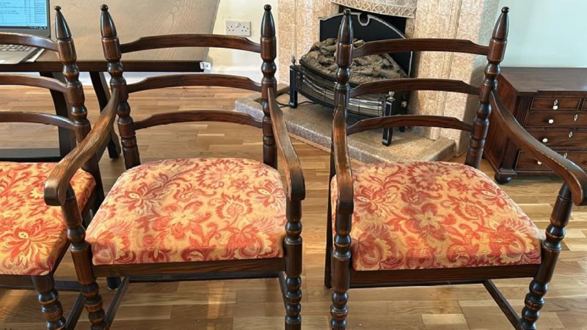 Matching set of four mahogany ladder back chairs, 51 x 46 x 94cm and two elbow chairs 57 x 54 x 94cm - Image 11 of 11