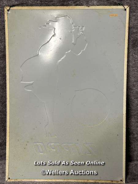 Enamel Zippo "Windproof" lighter embossed sign, 28 x 40.5cm / AN24 - Image 2 of 2