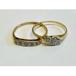 Two illusion set diamond rings, both stamped 18ct and pt. Ring sizes Q and R, gross weight 3.72g /