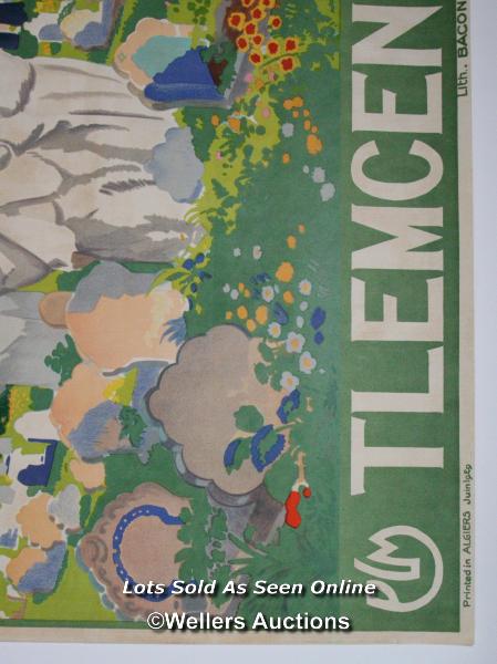 Original 1929 French Paris Lyon Marseille Railway poster 'Tiemcen - Leon' by Carre double royal, - Image 3 of 3