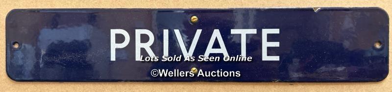 Vintage blue enamel railway sign "PRIVATE", 45.5x9cm