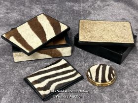 Vintage Zebra skin box, wallet and Stratton compact with one other animal skin box (probably