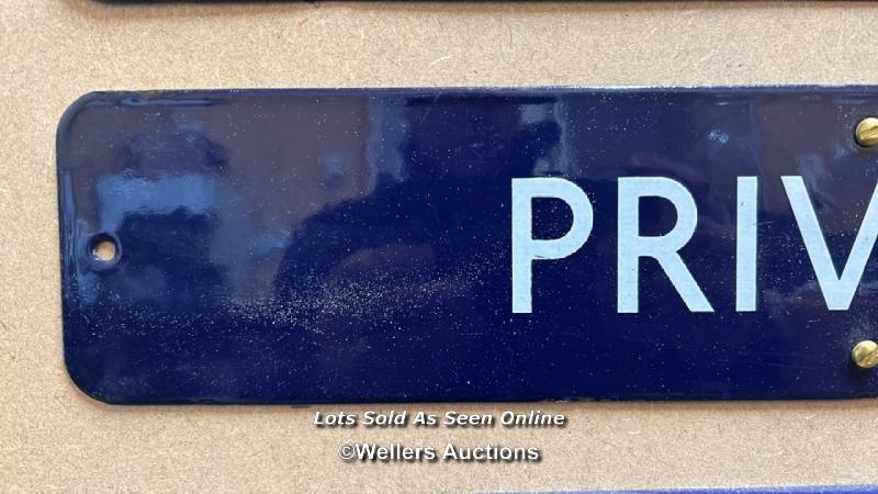 Vintage blue enamel railway sign "PRIVATE", 45.5x9cm - Image 2 of 3