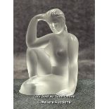 Lalique frosted crystal figurine of a seated woman in "thinking" pose, 8.5cm high / AN2