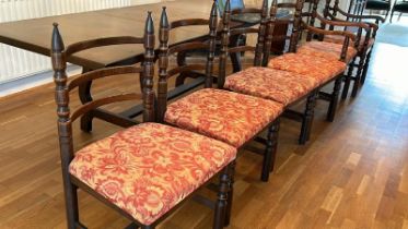 Matching set of four mahogany ladder back chairs, 51 x 46 x 94cm and two elbow chairs 57 x 54 x 94cm