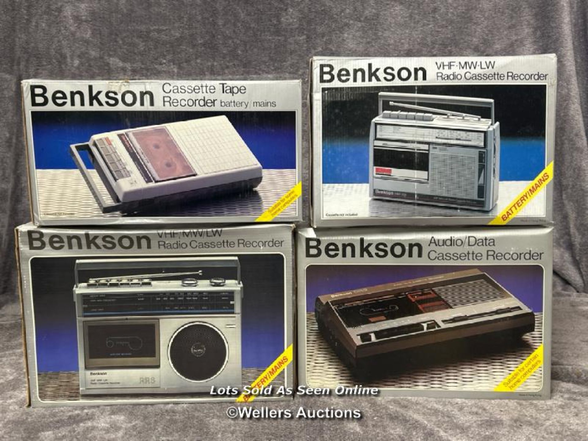 Four boxed Benkson cassette recorders and radios, from the private collection of the founder of