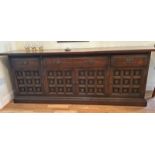 Mahogany four door, three drawer cabinet with cutlery tray by Younger, 204 x 71 x 48cm (collection