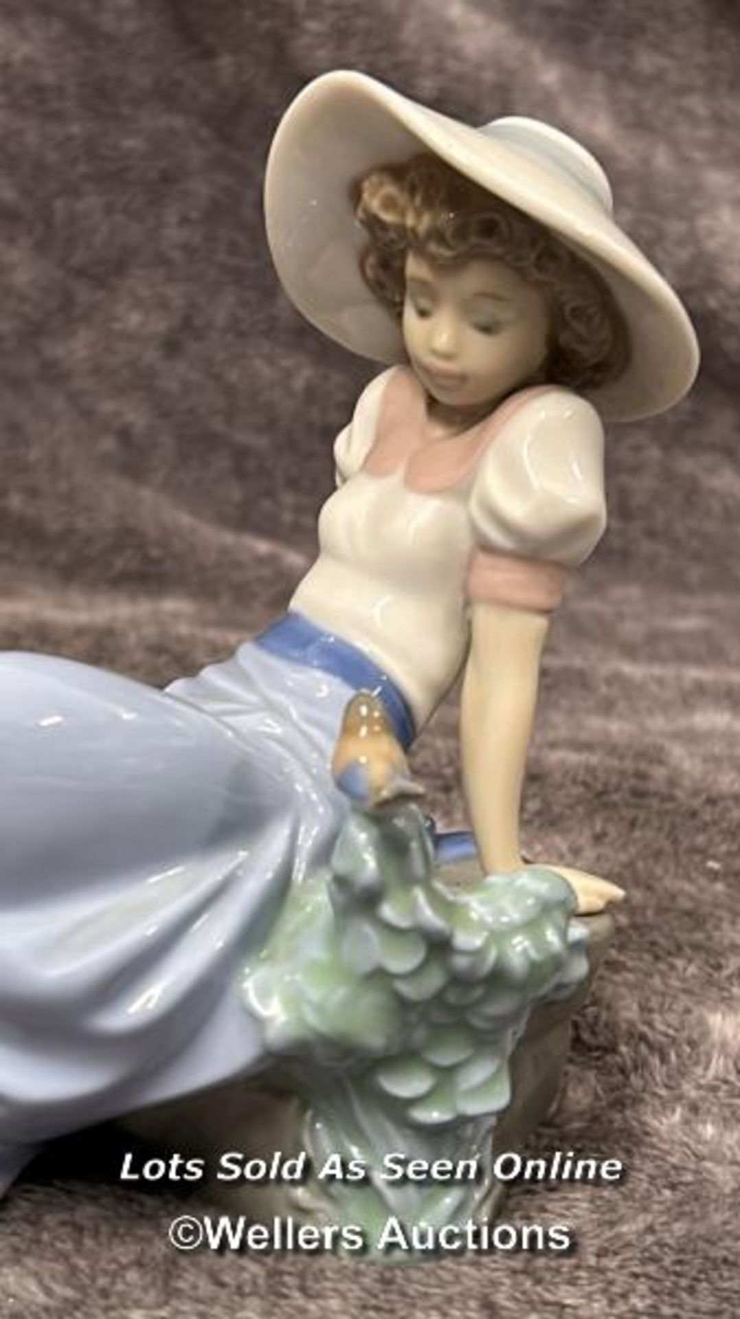 Lladro Nao figure "Girl Listening to Bird" and glass ink well with brass lid / AN34 - Image 2 of 5