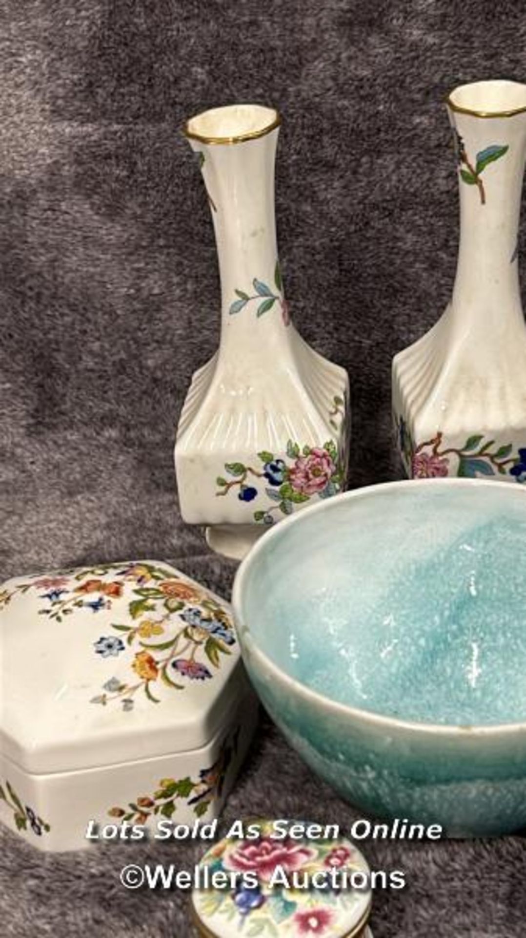 Assorted ceramics including Japanese fisherman figurine, Ducks, fish vase, Aynsley vases and trinket - Image 5 of 7