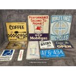 Assorted reproduction metal signs including Soconay-Vacuum Mobilegas (10)