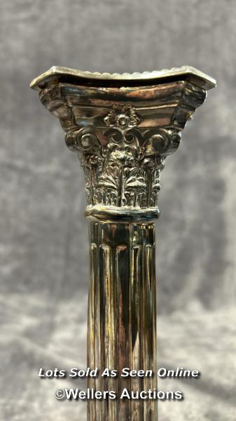 A pair of sterling silver candle holders in collumn form, hallmarks attributed to A Taite & Sons - Image 2 of 6