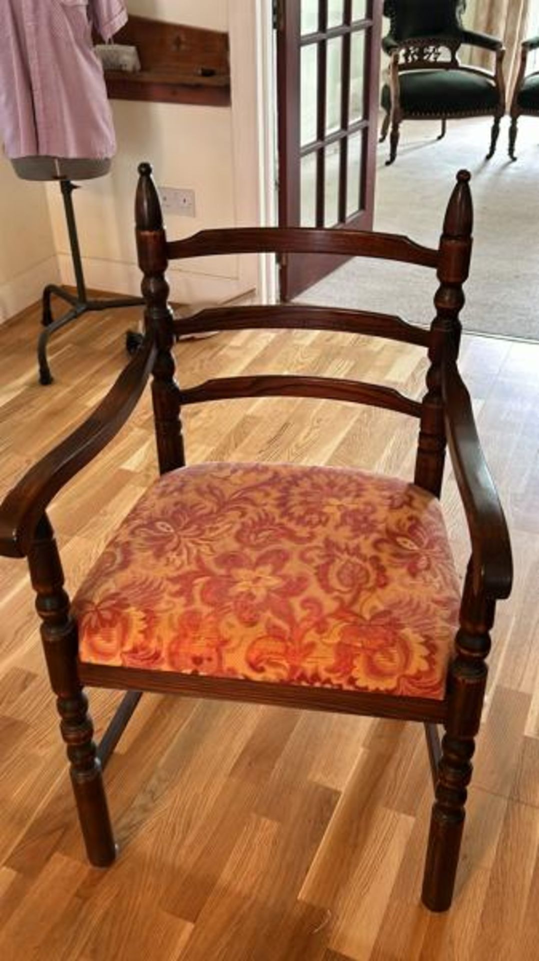 Matching set of four mahogany ladder back chairs, 51 x 46 x 94cm and two elbow chairs 57 x 54 x 94cm - Image 7 of 11