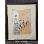 Framed watercolour of school children looking at Venus de Milo, signed A.Murray, 25.5 x 36cm