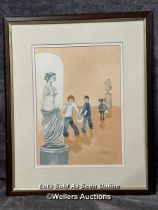 Framed watercolour of school children looking at Venus de Milo, signed A.Murray, 25.5 x 36cm