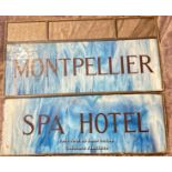 Montpellier Spa Hotel blue glass and lead entrance sign, 66 x 56cm / AN35