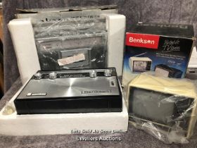 Benkson stereo radio cassette recorder, transistor radio and PTV9 black and white portable