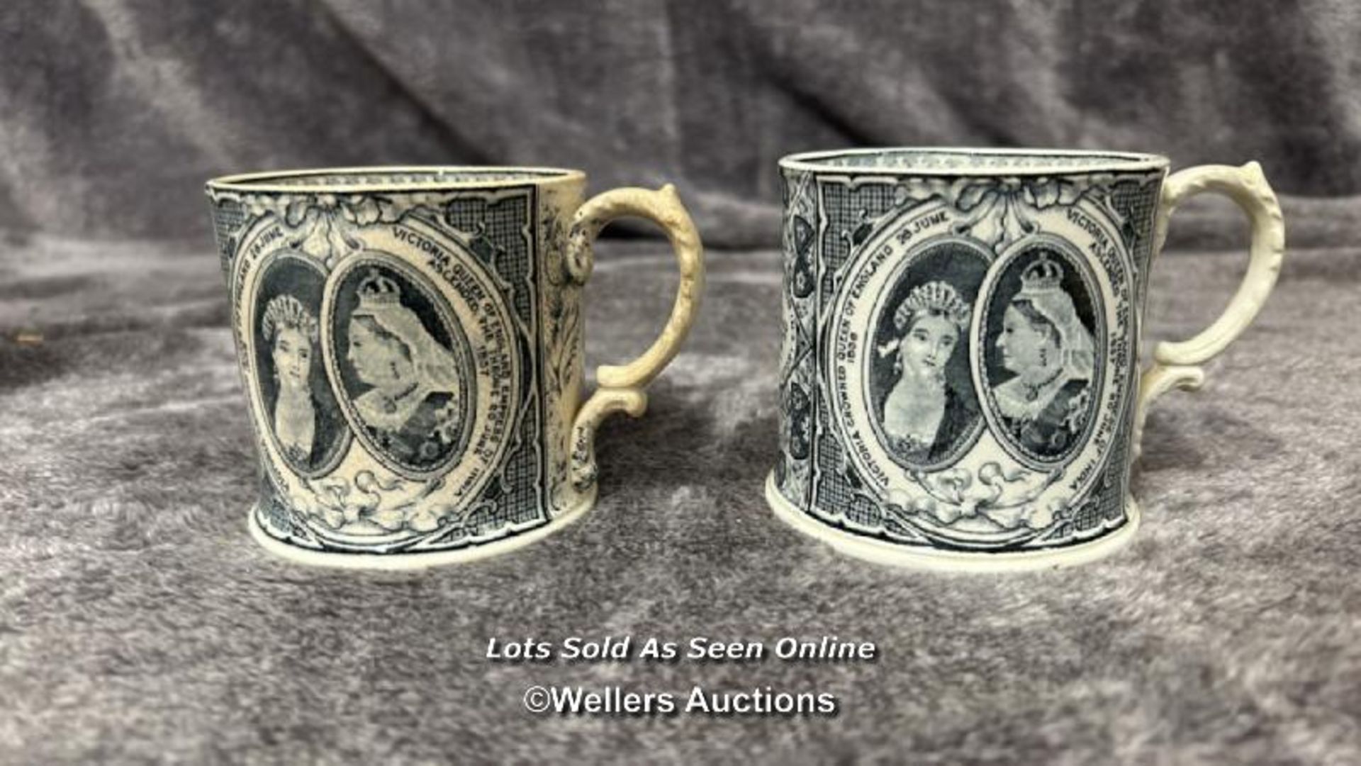 Two William Whiteley Queen Victoria longest reign mugs with one Royal Doulton King Edward VII mug - Image 2 of 10