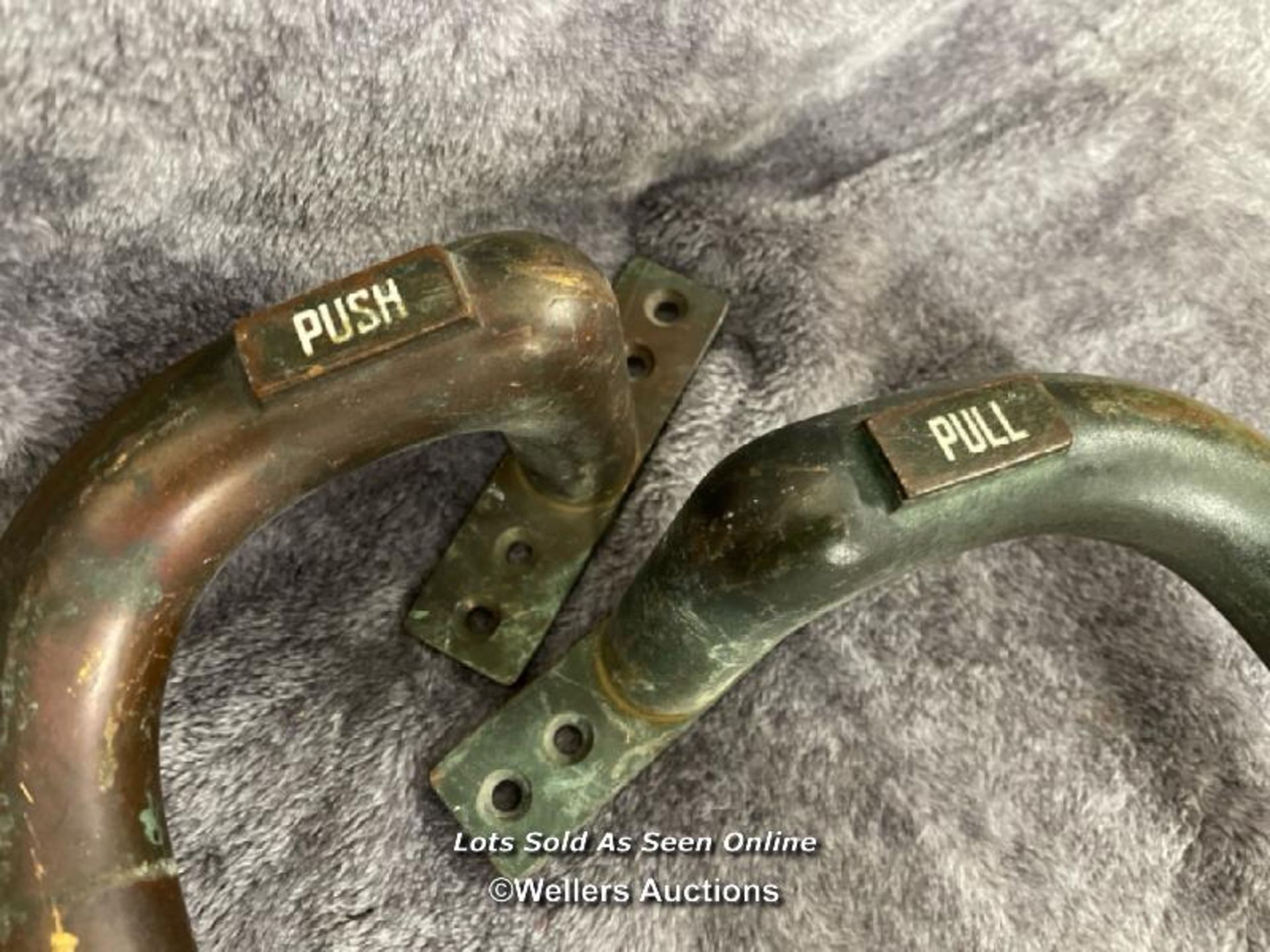 A pair of 'push' and 'pull' iron door handles, each measuring between 76.5cm - 77.5cm long - Image 2 of 3