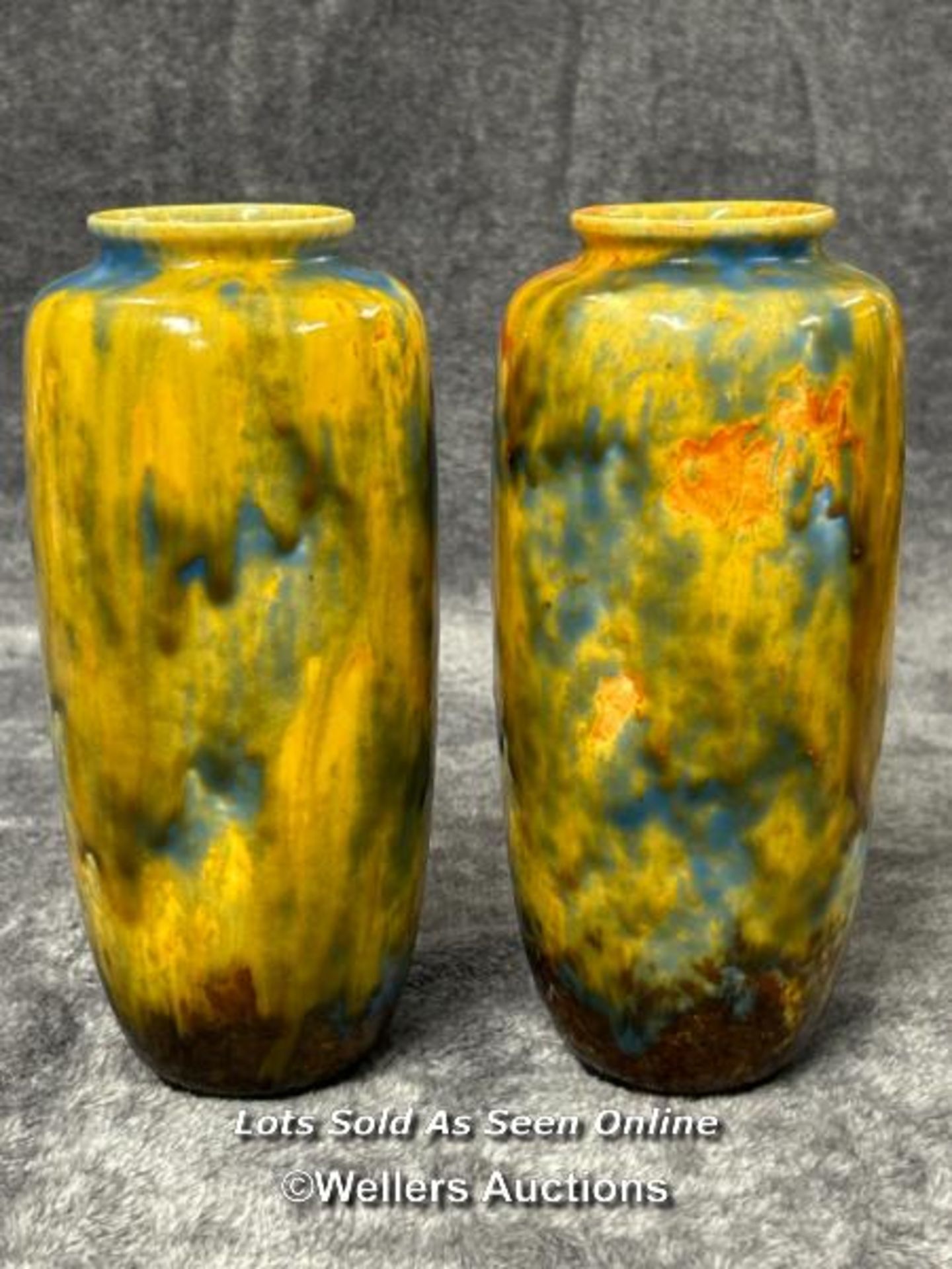 A pair of colorful studio pottery vases, each 22.5cm high / AN6