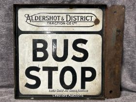 Enamel Aldershot & District Traction Co Ltd double sided Bus Stop sign, 36x32cm / AN24