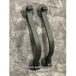 A pair of solid iron door pull handles in scroll form, 36.5cm long