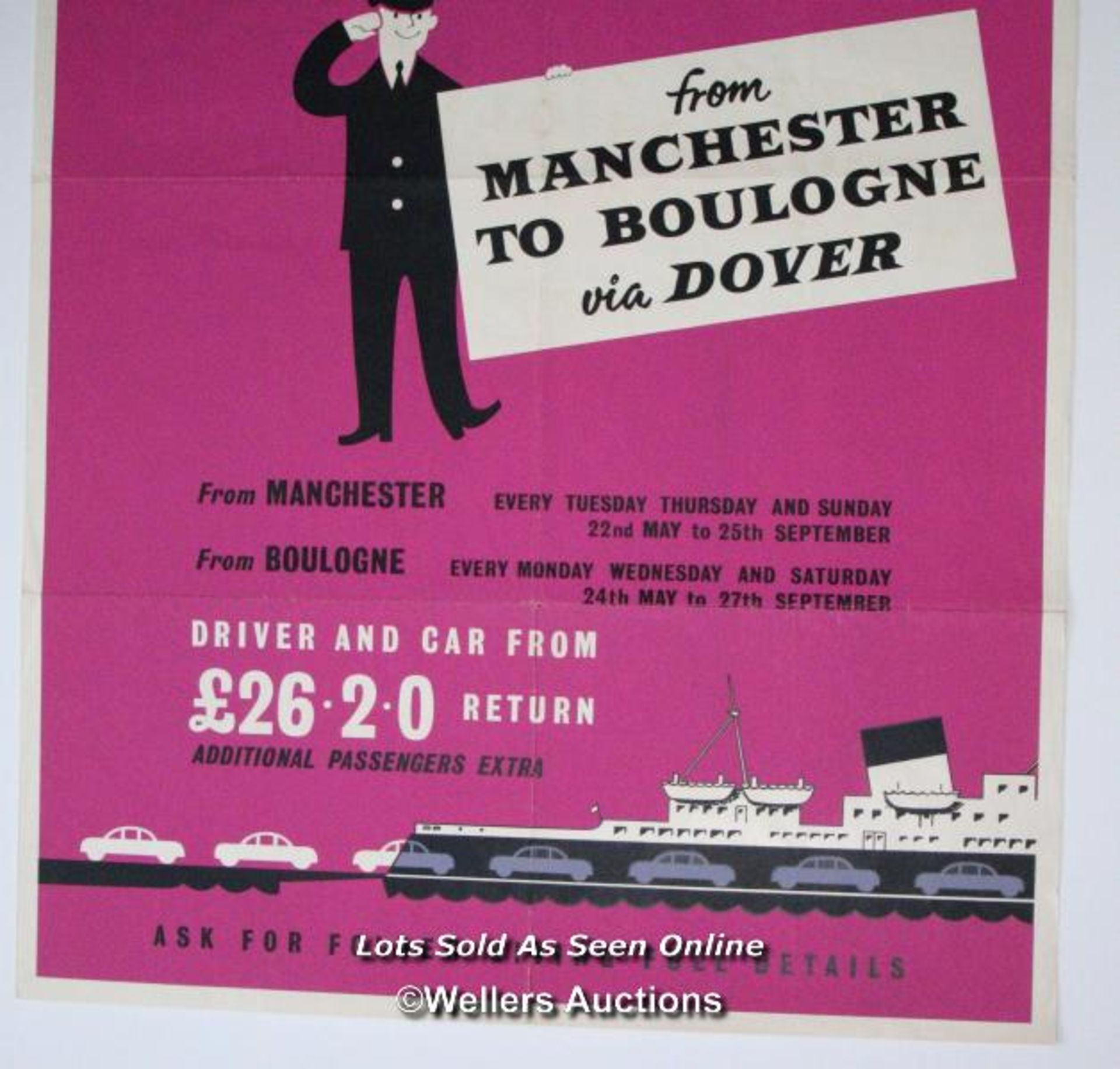 Vintage British Railways poster 'Continental Car Sleeper Service from Manchester to Boulogne via - Image 5 of 6