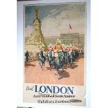Original 1953 British Railway poster by Bordon Nicholl "Visit London Travel by Train" double