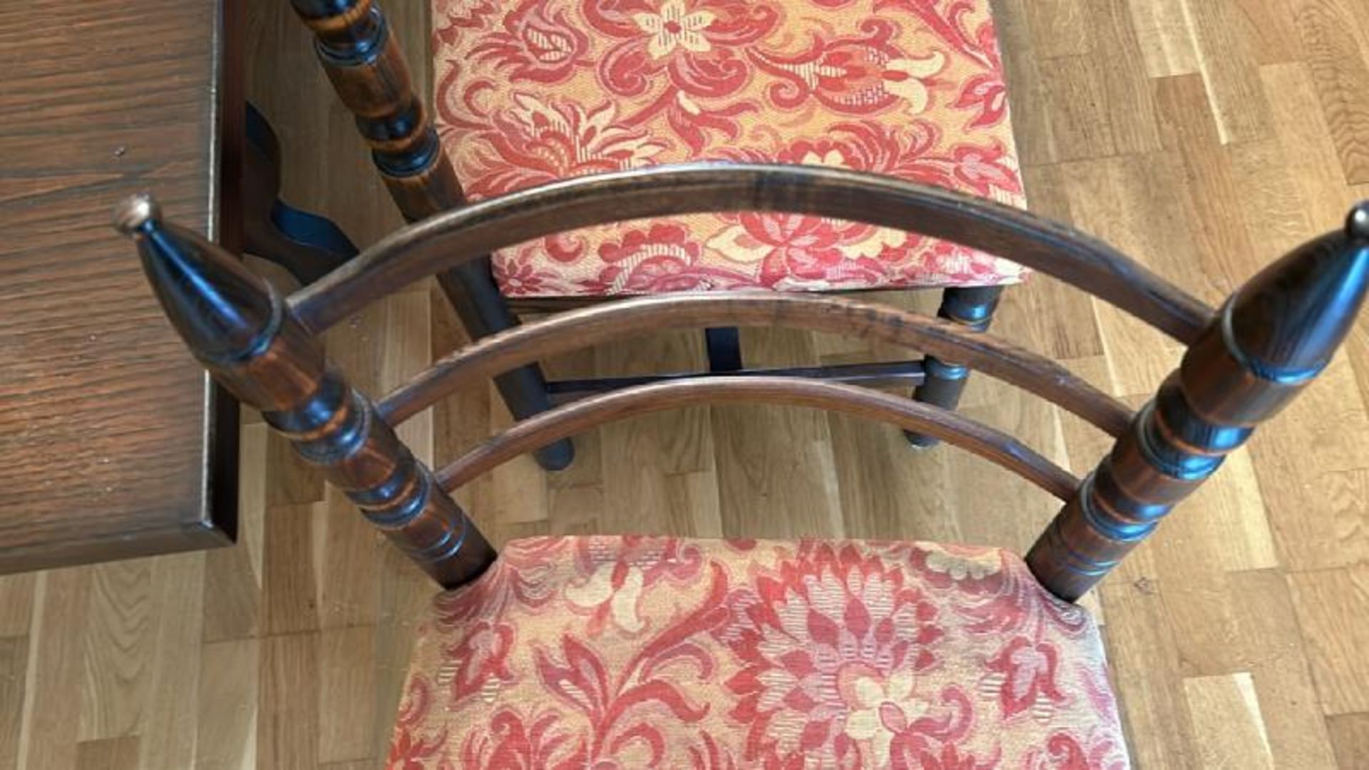 Matching set of four mahogany ladder back chairs, 51 x 46 x 94cm and two elbow chairs 57 x 54 x 94cm - Image 10 of 11