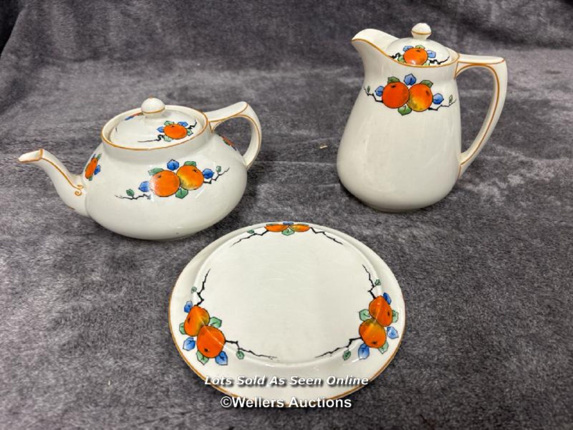 Crown Ducal A1484 pattern jug and teapot with base, pair of Royal Doulton Swan candlesticks and oval - Image 2 of 8