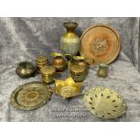 Brass ware including large vase (35cm high), pots, jugs and trays / AN14